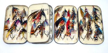 ACCESSORIES: Pair of black japanned salmon fly boxes, one stamped Malloch Patent the other with