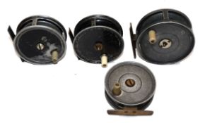 REELS: (4) Collection of Youngs built alloy trout fly reels, 2.75" for Webber of Exeter, crazed