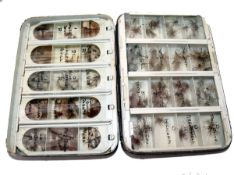 ACCESSORY: Hardy Halford Dry Fly box, black japanned, fine exterior with makers oval logo plate,