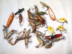 LURES: Collection of approx. 30 plastic and metal lures and plugs inc. many Heddon Runt and Spook