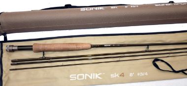 ROD: Sonik SK4 8` 4 piece travel trout fly rod, line rate 3/4, bronzed blank, lined butt and 2nd