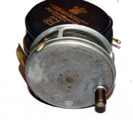 REEL: Hardy Perfect 3 7/8" narrow drum alloy fly reel, Dup Mk2 check, black handle, rim tensioner,