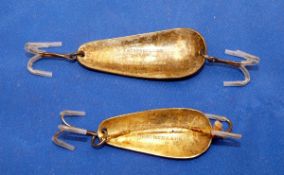 LURES: (2) Pair of early Eaton & Deller Crooked Lane London scale spoons in nickel/brass, 2.25"