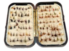 ACCESSORY: Hardy Oxblood Neroda large size trout fly box, chenille bar interior, holding a selection
