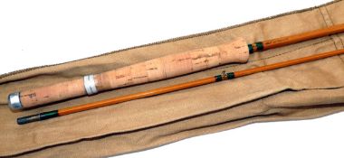 ROD: Custom built split cane marked Made in England, 9` 2 piece, low bridge guides whipped green,