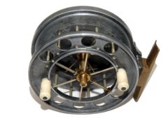 REEL: Allcock Aerial for Pape of Newcastle 4" wide drum Centrepin reel, twin white crazed handles, 6