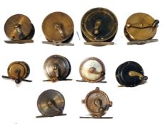 REELS: (10) Collection of 10 brass crank wind reels incl. an Allcock 2.5" crank with optional check,
