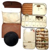 ACCESSORIES: Ogden Smith of London black japanned dry fly box, 7.5" x 4", stepped cork pad to