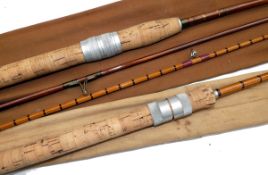 RODS: (2) Walker Bampton Alnwick, 7` 2 pce split cane spinning rod, burgundy whipped guides, black