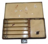 ACCESSORY: RARE HARDY MOUNTED MINNOW AND WEIGHT CASE, black japanned exterior, measuring 6" x 3",