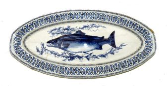 PORCELAIN: Royal Doulton blue and white ware fish serving platter, 24" x11.5", Doulton Stamp with