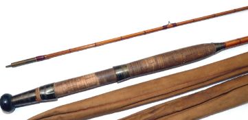 ROD: Wilkinson of Redditch 9` 2 piece split cane trout fly rod, burgundy close whipped guides,