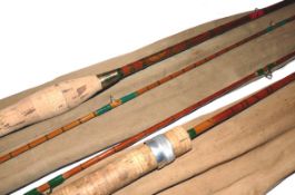 RODS: (2) Pair of 7` 2 pce split cane spinning rods, Marco Capella, rewhipped in green, low bridge