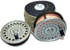REEL & SPOOL: (2) Hardy Marquis Salmon No.1 alloy fly reel, backplate tension regulator, correct