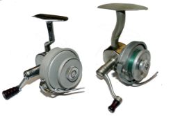 REELS: (2) Pair of engineer scratch built Helical style spinning reels, both RHW with half bail