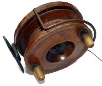 REEL: Hardy 4" Nottingham pattern wood and brass starback reel, dished face, telephone drum latch,