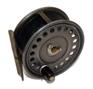 REEL: Rare Hardy ventilated Uniqua salmon fly reel, 3.5" diameter, wide drum, horseshoe latch, black