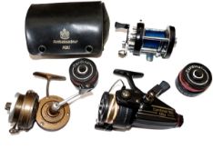 REELS: (3) Abu Sweden Ambassadeur 6000C black, smooth end plates, 3 screw, free spool, star drag,