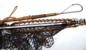 ACCESSORIES: (2) Hardy heavy duty salmon folding landing net, 23" laminated wood arms, leather cross