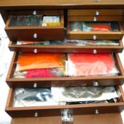 FLY TYING CABINET: Portable wooden Union fly tyer`s chest 18" x 13" x 9", carry handle, drop down
