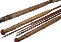 RODS: (3) Cassey of Cork 11` 2 piece split cane fly rod, red agate guides throughout, green close