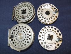 REELS & SPOOLS: (4) Hardy Marquis No.7 alloy trout fly reel, U shaped line guide, backplate