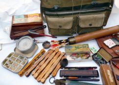 ACCESSORIES: Vintage coarse angler`s tackle bag and kit, comprising a 12" hollow bamboo float tube