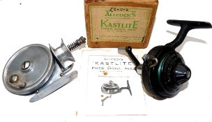 REELS: (2) Allcock Kastlite early threadline spinning reel, maker`s details to Bakelite cone drum,