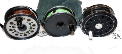REELS: (3) JW Young Pridex 4" alloy salmon fly reel, spring wire line guide, smooth constant