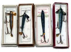 LURES: (4) Collection of 4 boxed Phantom minnow baits 2.5" to 3" incl. Allcock`s Superior Famed