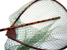 LANDING NET: Scottie Weaver traditional coarse fishing landing net with bamboo hoop, 26"x21",