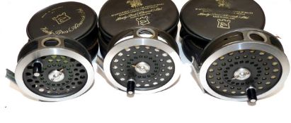 REELS: (3) Set of 3 Hardy Sunbeam alloy fly reels, in sizes 6/7, 7/8 and 8/9, all with agate line