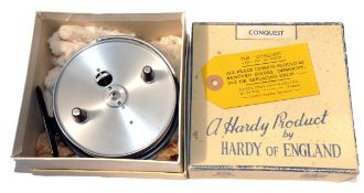 REEL: Hardy Conquest alloy trotting reel in unused boxed condition, old shop stock, 4" dia. polished