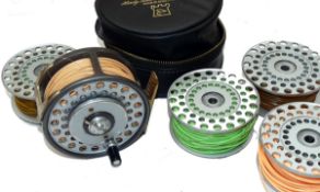 REEL & SPOOLS: (5) Hardy The Husky multiplier silent check alloy fly reel, wide drum model, U shaped