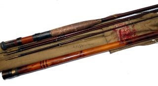 ROD: Farlow of London 10` 3 piece + spare tip greenheart trout fly rod, in fine condition, brown