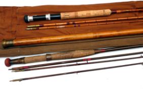 RODS: (2) Modern Arms Company 9` 3 piece split cane trout fly rod, burgundy whipped snake guides,