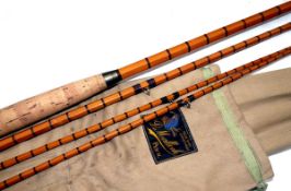 ROD: Malloch of Perth 12` 3 piece + correct spare tip Wye split cane salmon fly rod in fine