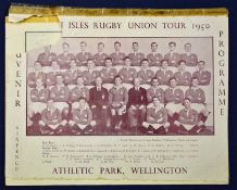 1950 British Lions v Wellington rugby programme – played on the 24th June at Athletic Park with