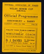 1948 Welsh Cup Semi-Final Football Programme at Penydarren Park, Methyr dated 8 April 1948 between