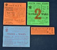 3x 1930s Wales Rugby Tickets - to incl v France ’29, Championship winning season v France ‘31 c/w