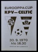 Scarce 1970/71 Glasgow Celtic European Cup away football programme v KPV (Finland), 4p black and