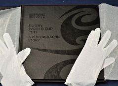 Rare 2011 Official Rugby World Cup Photographic Story book - deluxe leather bound volume – 52pp each