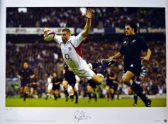 2002 Ben Cohen England Rugby Autumn Series signed big Blue Tube coloured photograph print -
