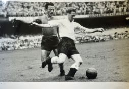 Big Blue Tube Signed Football Print 146/500 Sir Tom Finney at World Cup 1950, 59 x 42cm not