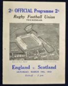 1932 England v Scotland rugby programme - played on March 19 with England winning 16-3 - usual