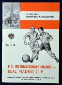 1964 European Cup Final Football Programme Inter Milan v Real Madrid c/w Insert. (VG)