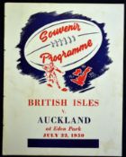 1950 British Lions v Auckland rugby programme – played on the 22nd July with the Lions winning 32-