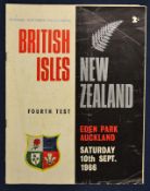 1966 British Lions v New Zealand rugby programme – 4th Test played on the 10th September at Auckland