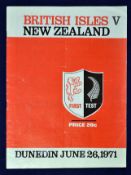 1971 British Lions v New Zealand rugby programme – 1st Test played on the 26th June at Dunedin