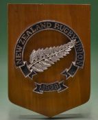 1979 New Zealand rugby tour to the UK presentation shield - the light stained wooden shield